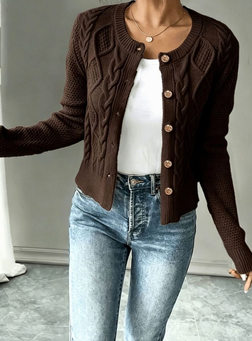 Women's Cable-Knit Button-Front Cropped Cardigan Sweater