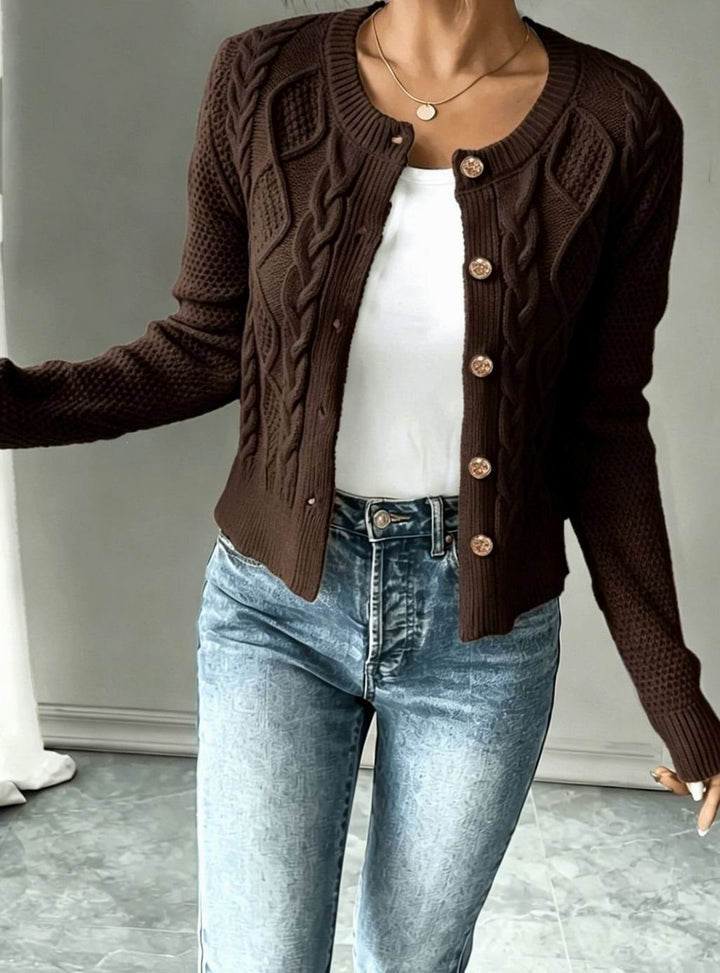 Women's Cable-Knit Button-Front Cropped Cardigan Sweater