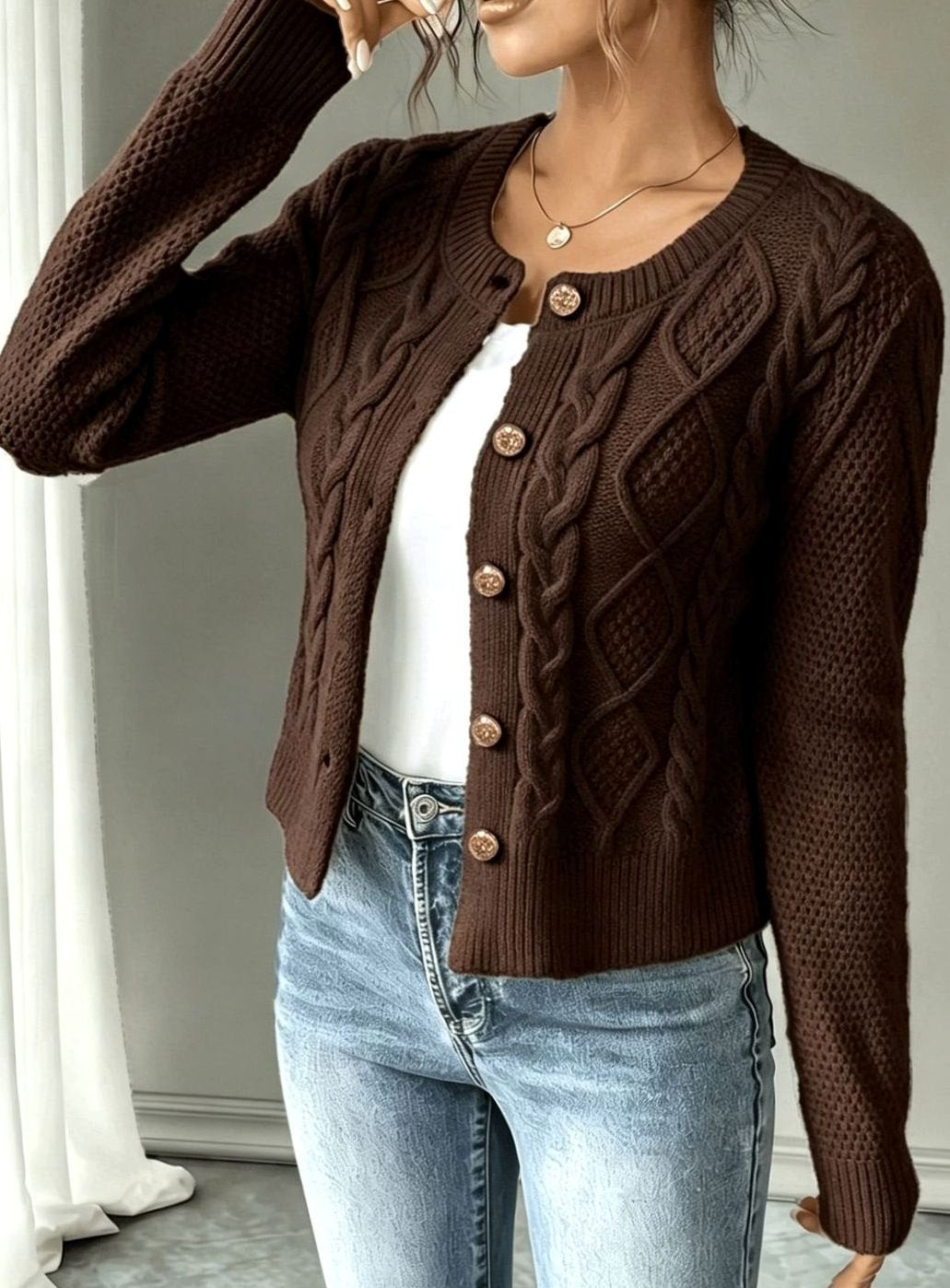 Women's Cable-Knit Button-Front Cropped Cardigan Sweater