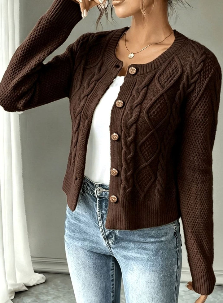 Women's Cable-Knit Button-Front Cropped Cardigan Sweater