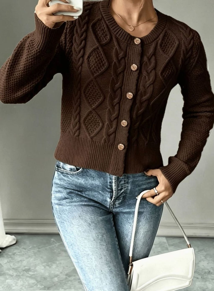 Women's Cable-Knit Button-Front Cropped Cardigan Sweater