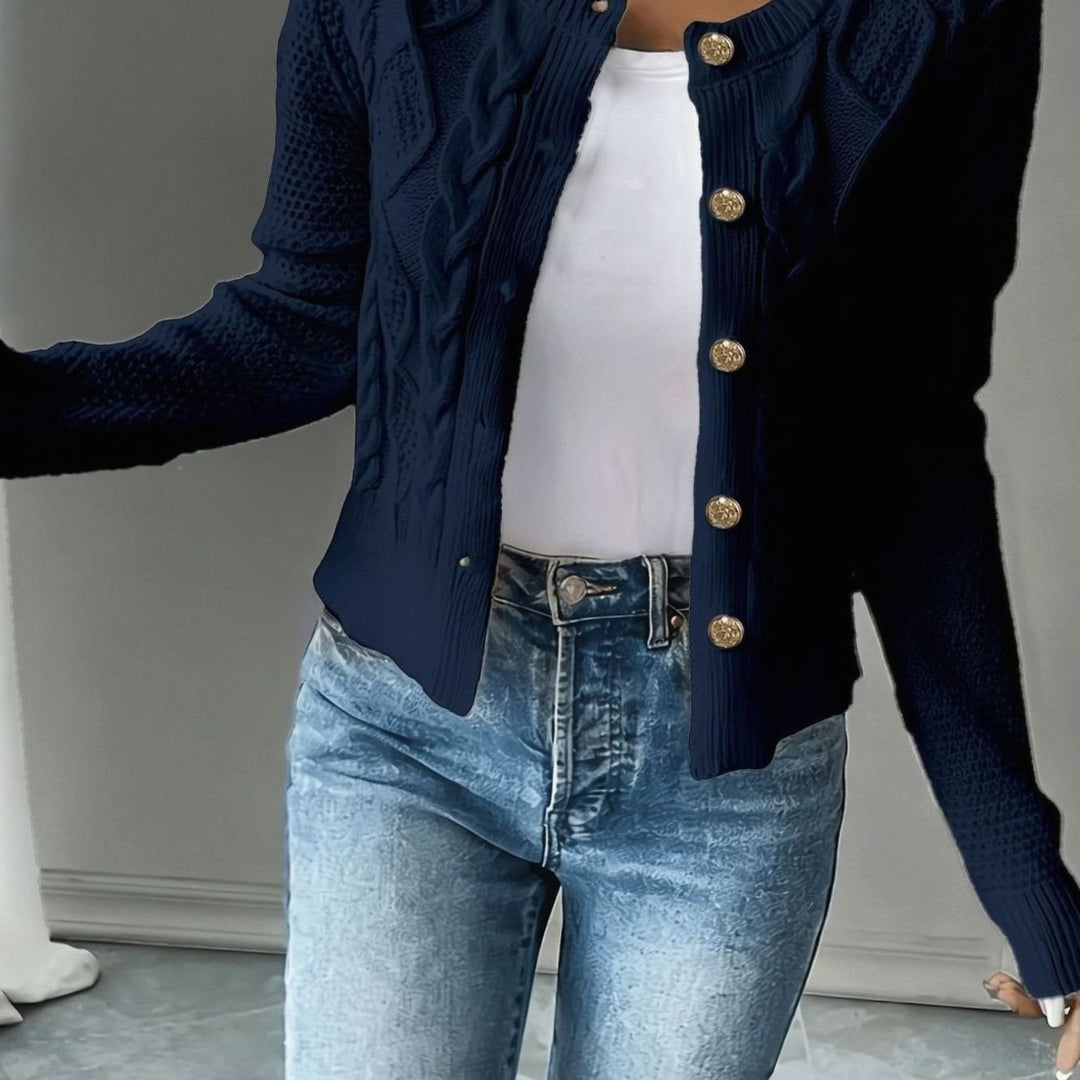 Women's Cable-Knit Button-Front Cropped Cardigan Sweater - Navy