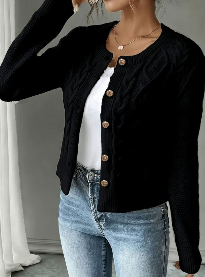 Women's Cable-Knit Button-Front Cropped Cardigan Sweater