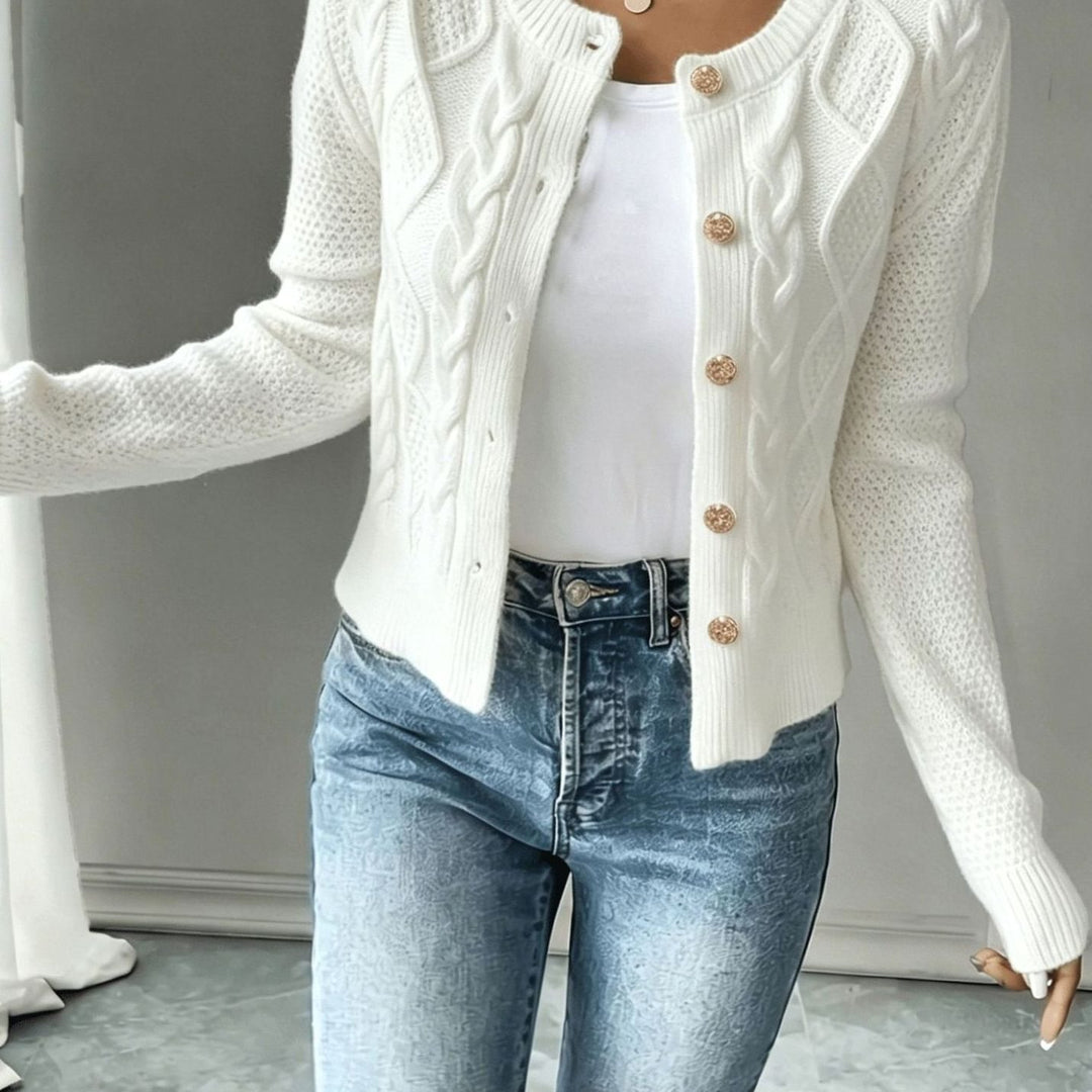 Women's Cable-Knit Button-Front Cropped Cardigan Sweater - White