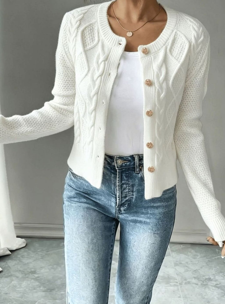Women's Cable-Knit Button-Front Cropped Cardigan Sweater