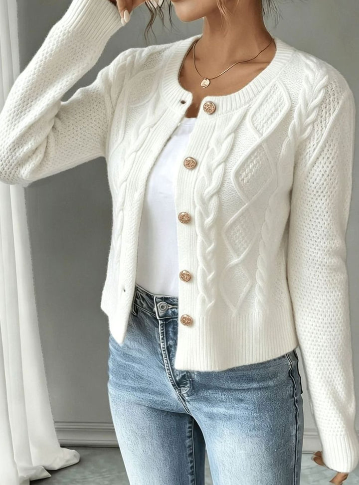 Women's Cable-Knit Button-Front Cropped Cardigan Sweater