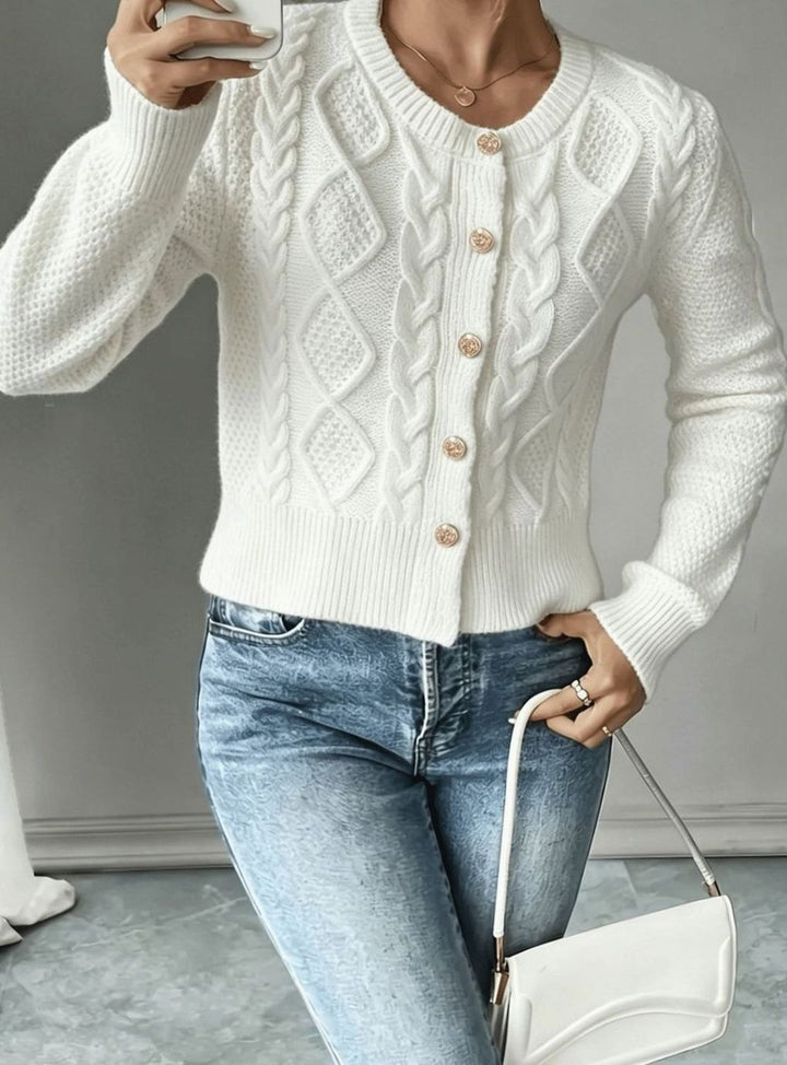 Women's Cable-Knit Button-Front Cropped Cardigan Sweater