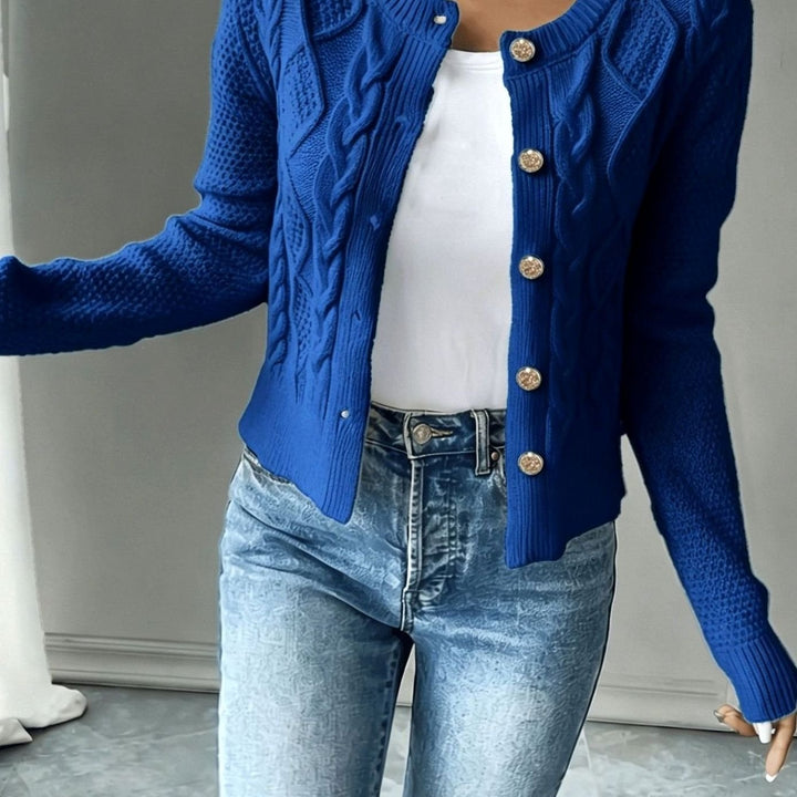 Women's Cable-Knit Button-Front Cropped Cardigan Sweater - Blue