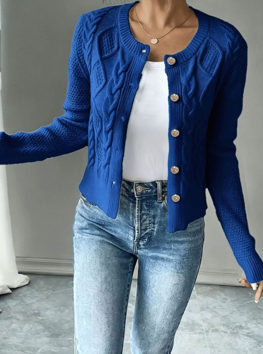Women's Cable-Knit Button-Front Cropped Cardigan Sweater