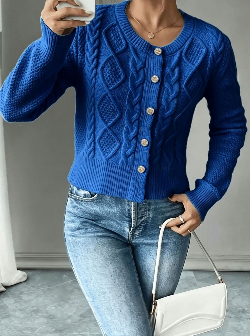Women's Cable-Knit Button-Front Cropped Cardigan Sweater