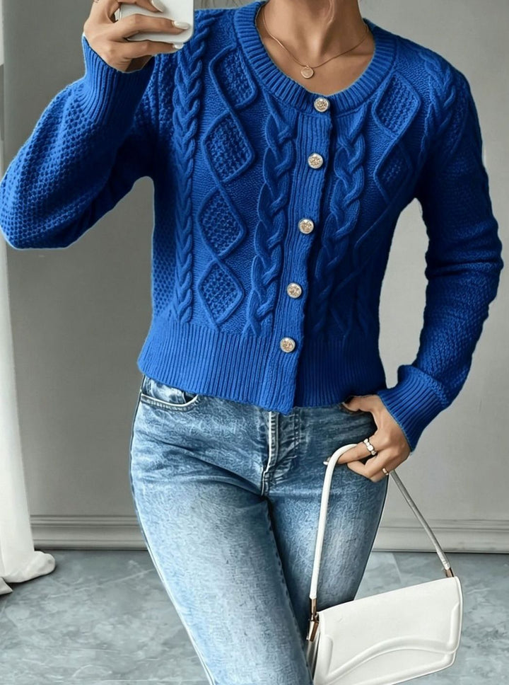 Women's Cable-Knit Button-Front Cropped Cardigan Sweater