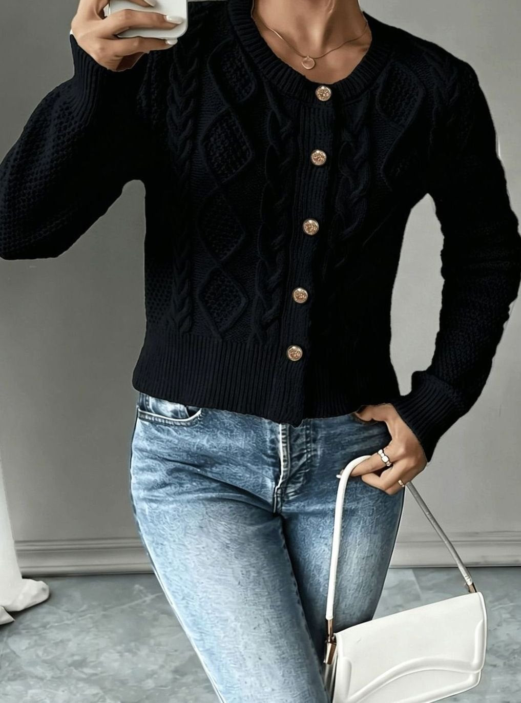 Women's Cable-Knit Button-Front Cropped Cardigan Sweater