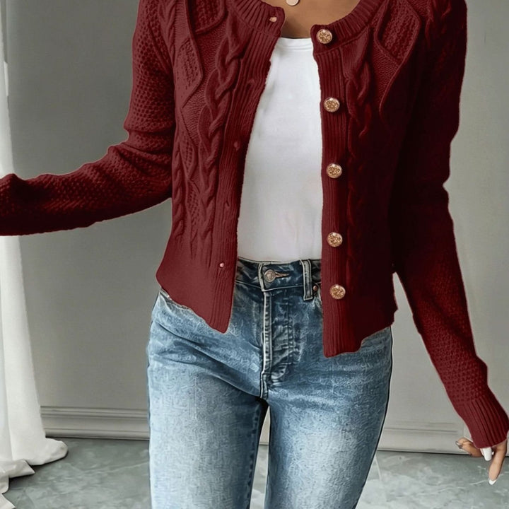 Women's Cable-Knit Button-Front Cropped Cardigan Sweater - Deep Red