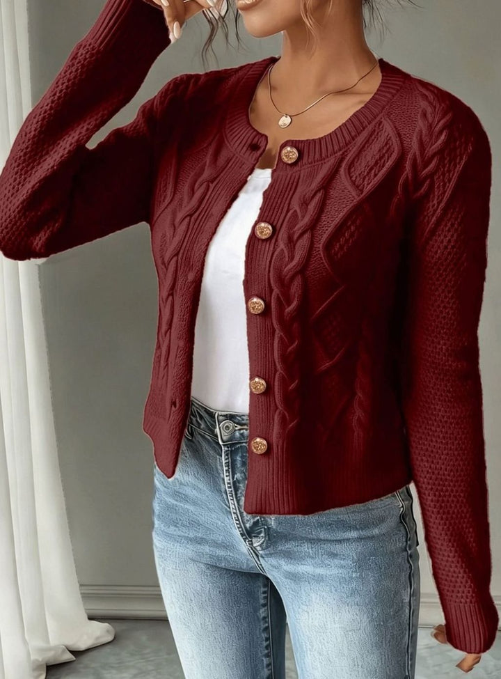 Women's Cable-Knit Button-Front Cropped Cardigan Sweater