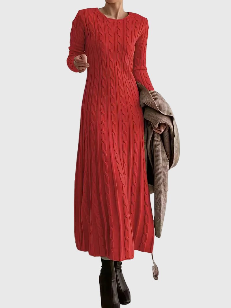 Women's Cable-Knit Long-Sleeve Maxi Sweater Dress - Red
