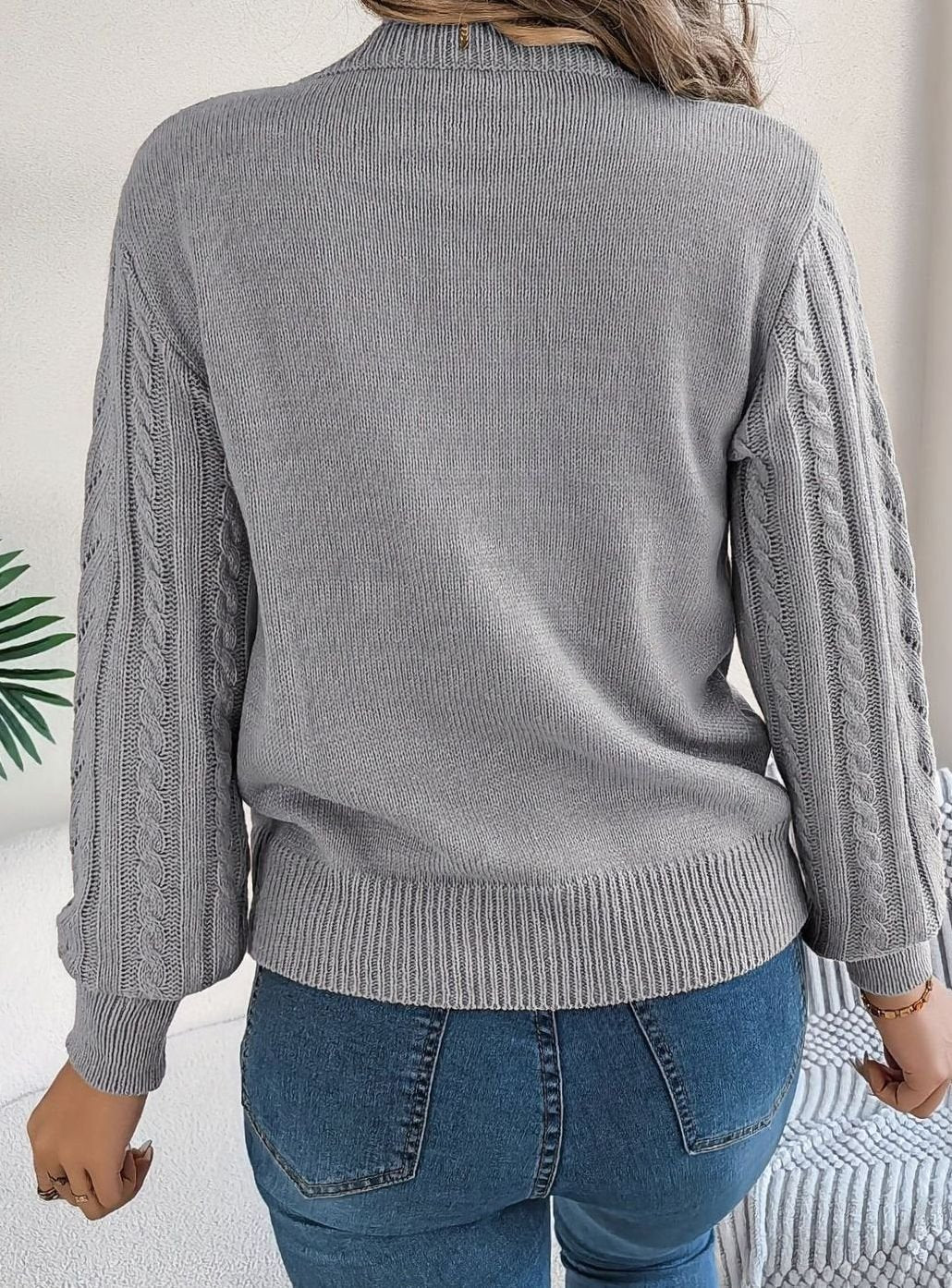Women's Cable-Knit Openwork Crew-Neck Pullover Sweater