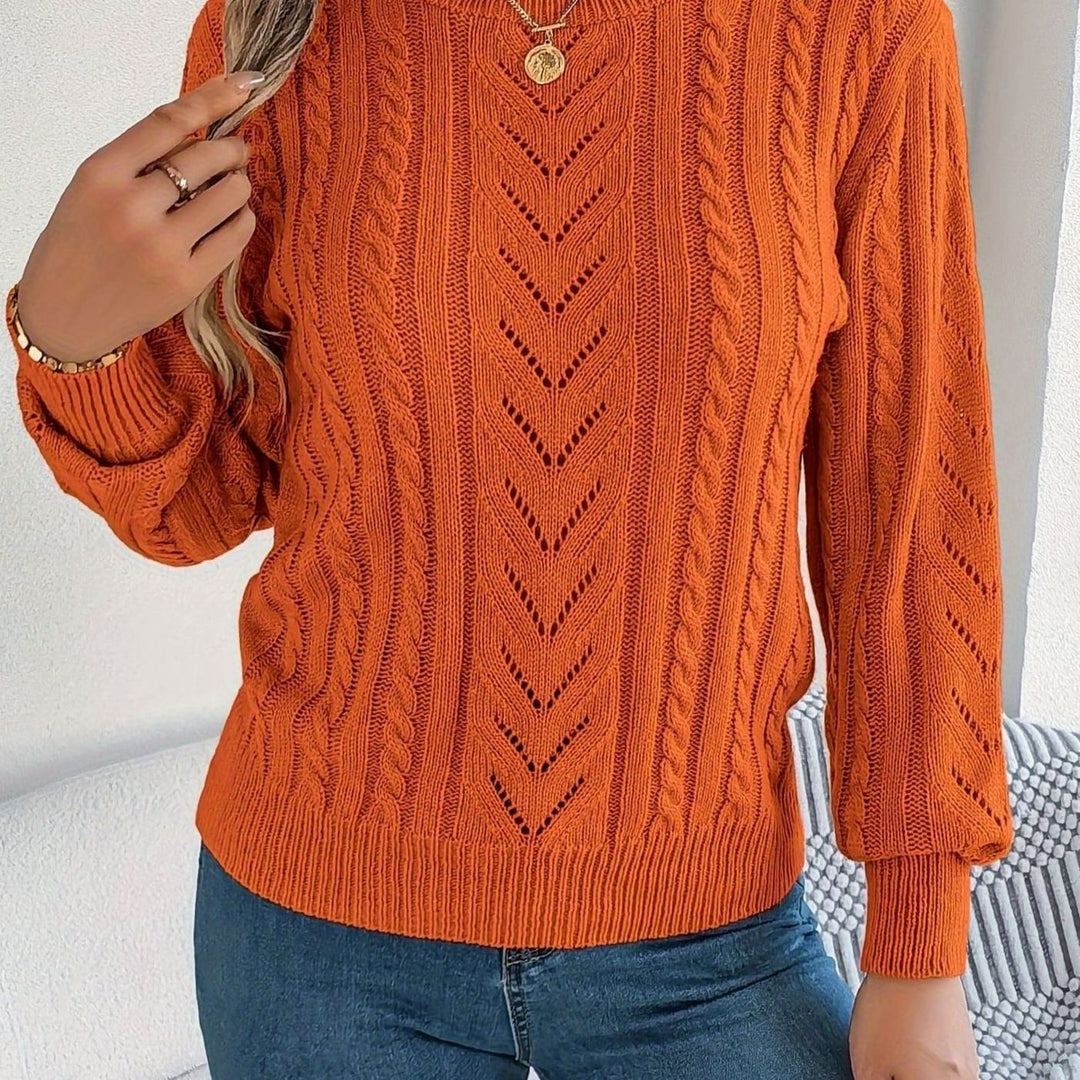 Women's Cable-Knit Openwork Crew-Neck Pullover Sweater - Orange-Red
