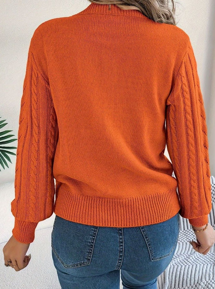Women's Cable-Knit Openwork Crew-Neck Pullover Sweater