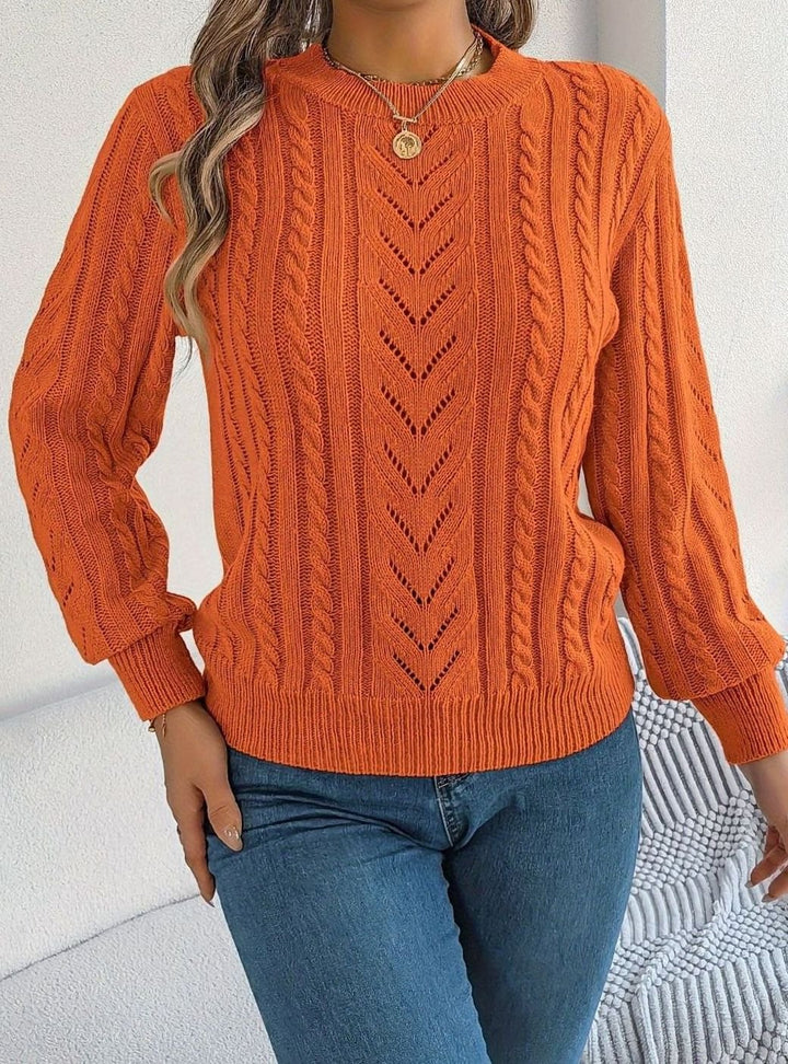 Women's Cable-Knit Openwork Crew-Neck Pullover Sweater