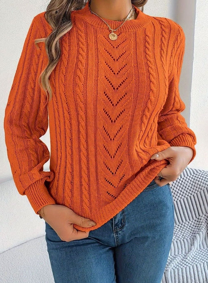 Women's Cable-Knit Openwork Crew-Neck Pullover Sweater