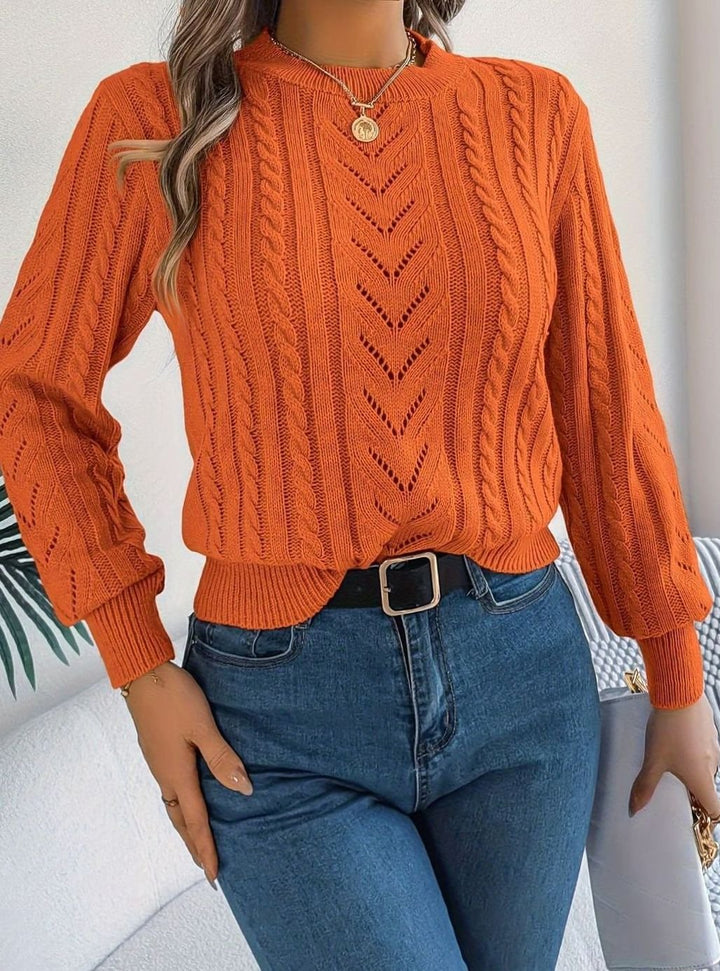 Women's Cable-Knit Openwork Crew-Neck Pullover Sweater