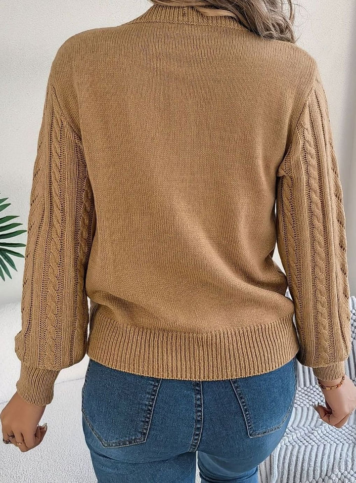 Women's Cable-Knit Openwork Crew-Neck Pullover Sweater