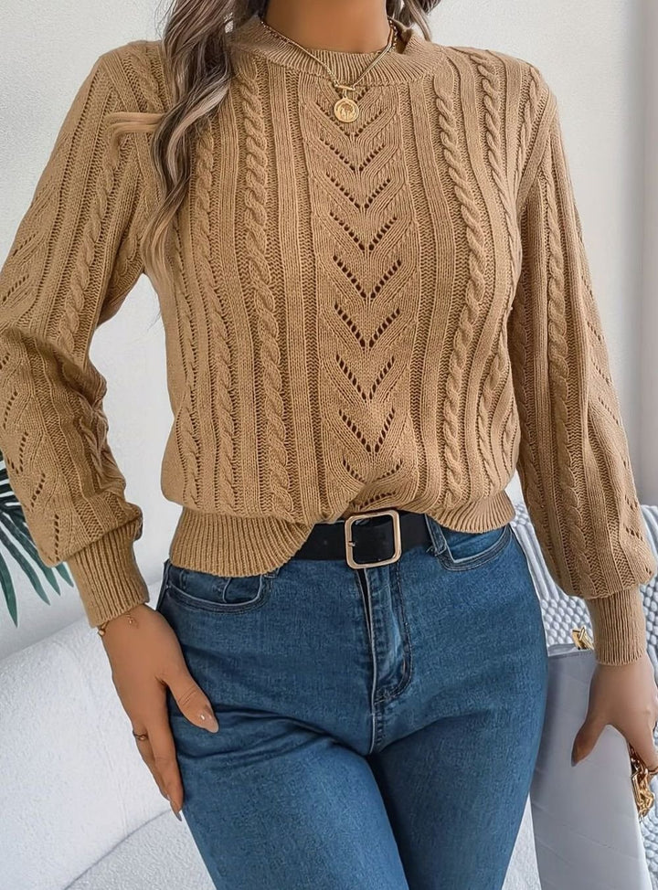 Women's Cable-Knit Openwork Crew-Neck Pullover Sweater