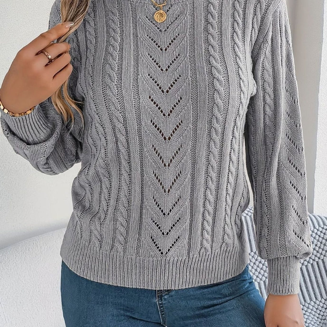 Women's Cable-Knit Openwork Crew-Neck Pullover Sweater - Gray