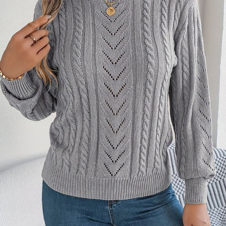 Women's Cable-Knit Openwork Crew-Neck Pullover Sweater - Gray