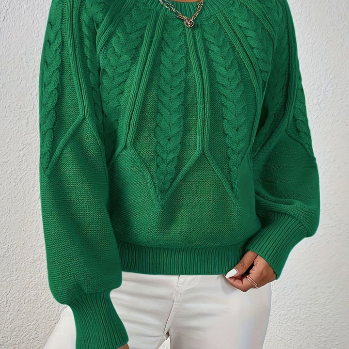Women's Cable-Knit Round-Neck Raglan Sleeve Sweater - Green