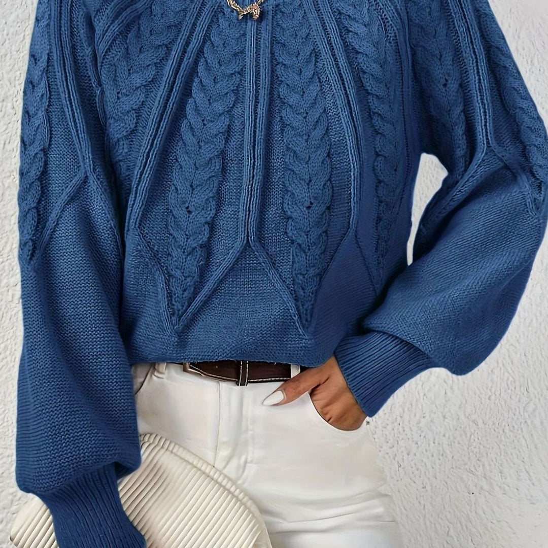Women's Cable-Knit Round-Neck Raglan Sleeve Sweater - Navy