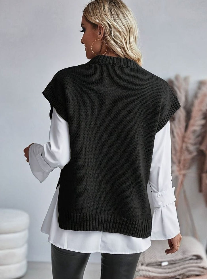 Women's Cable Knit Sweater Vest Relaxed-Fit Pullover
