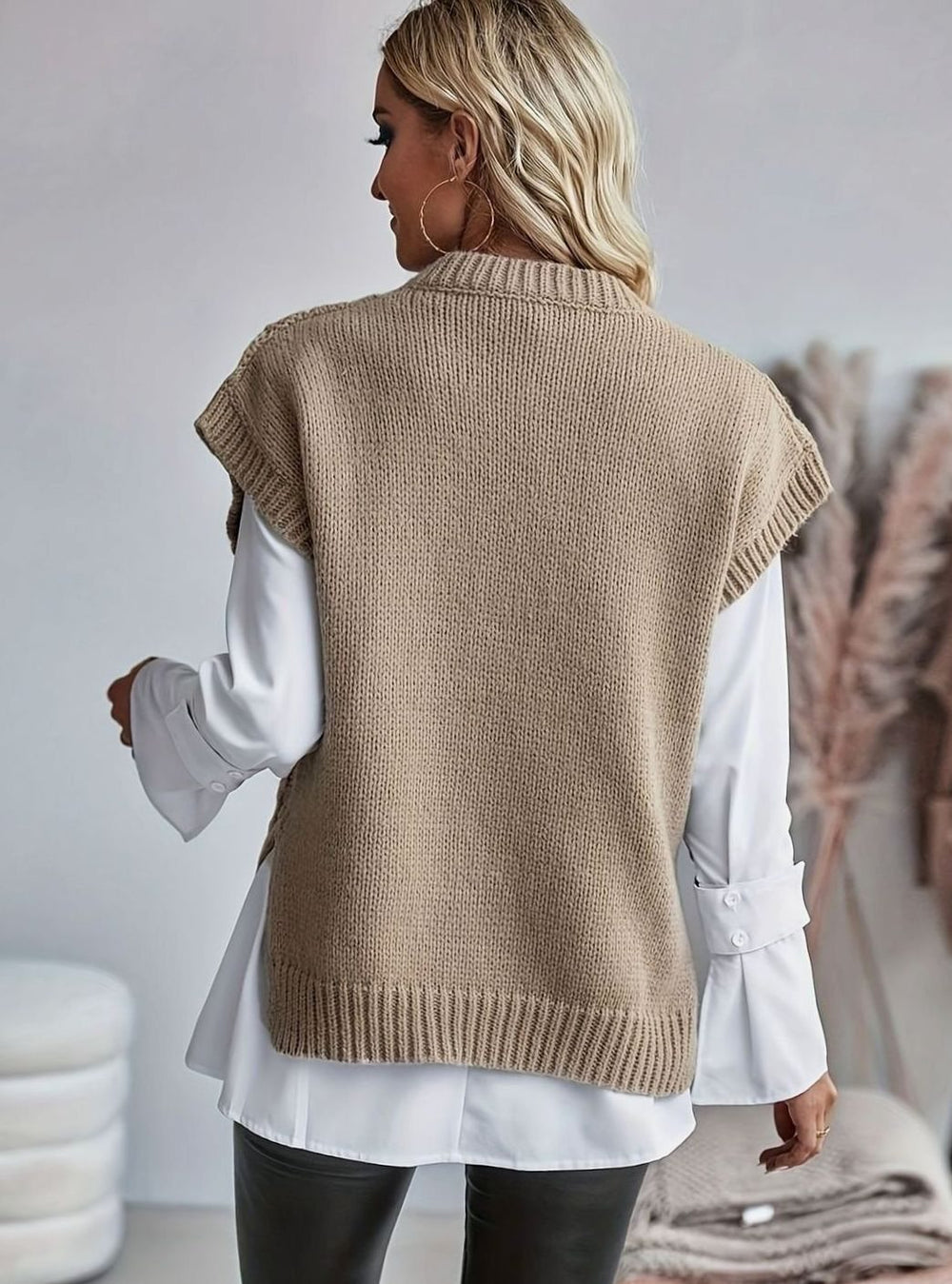 Women's Cable Knit Sweater Vest Relaxed-Fit Pullover