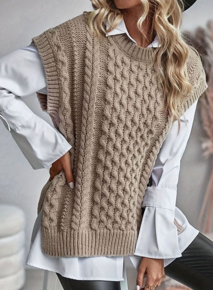 Women's Cable Knit Sweater Vest Relaxed-Fit Pullover