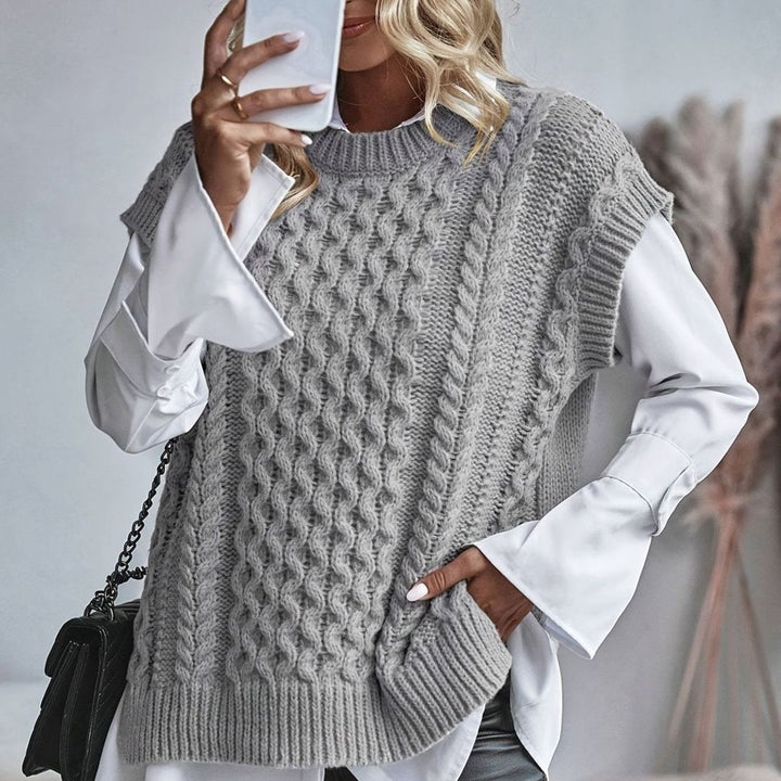 Women's Cable Knit Sweater Vest Relaxed-Fit Pullover - Gray