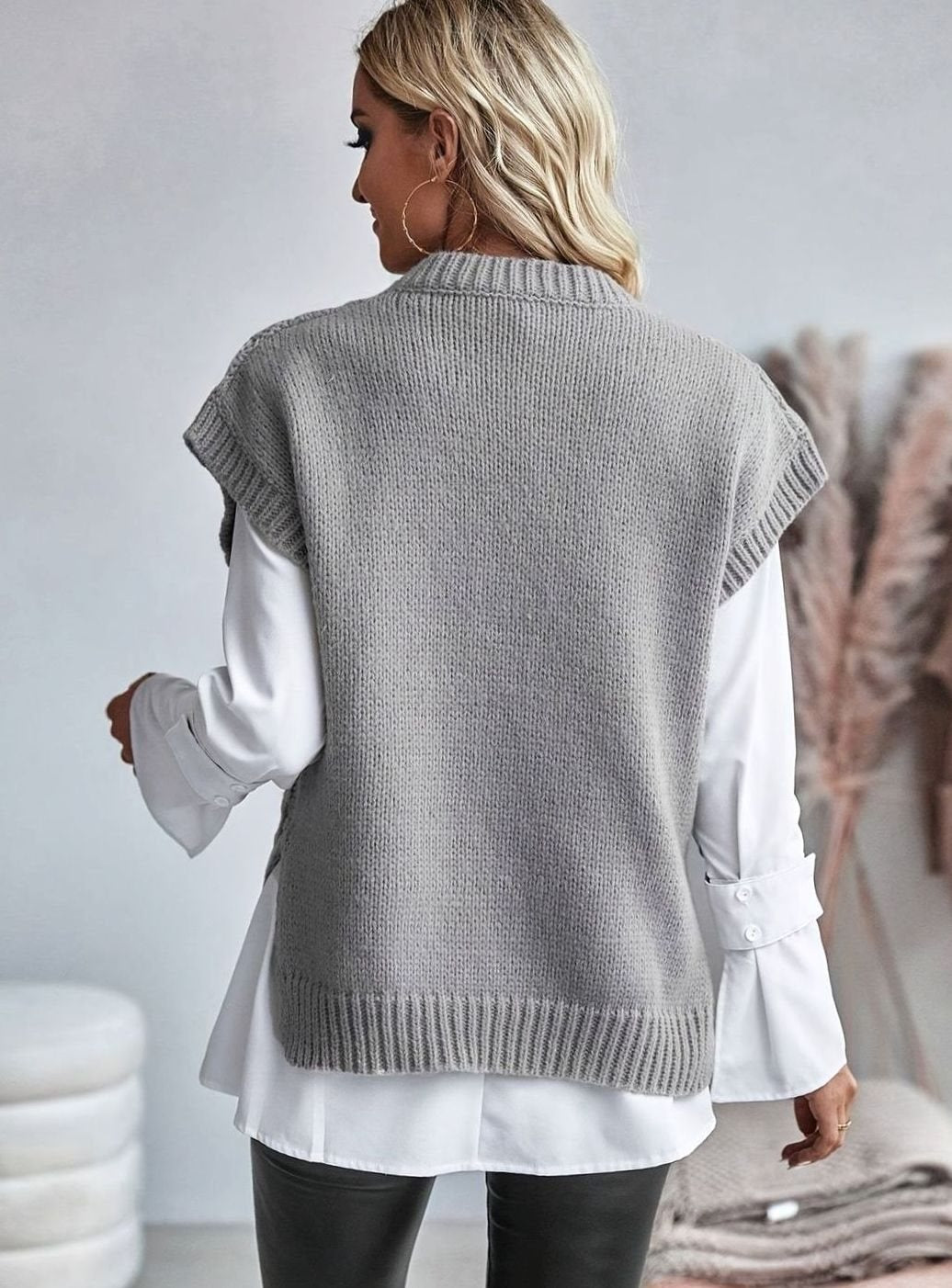 Women's Cable Knit Sweater Vest Relaxed-Fit Pullover