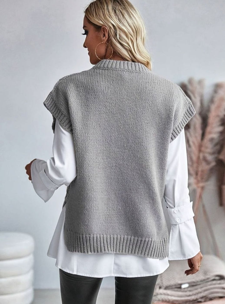 Women's Cable Knit Sweater Vest Relaxed-Fit Pullover