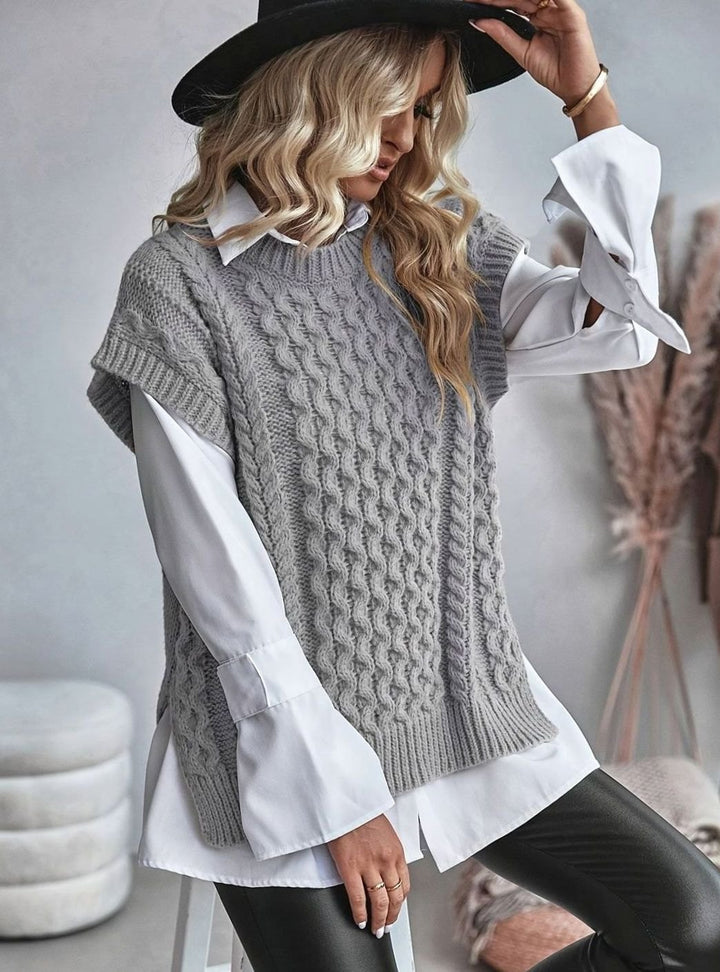 Women's Cable Knit Sweater Vest Relaxed-Fit Pullover