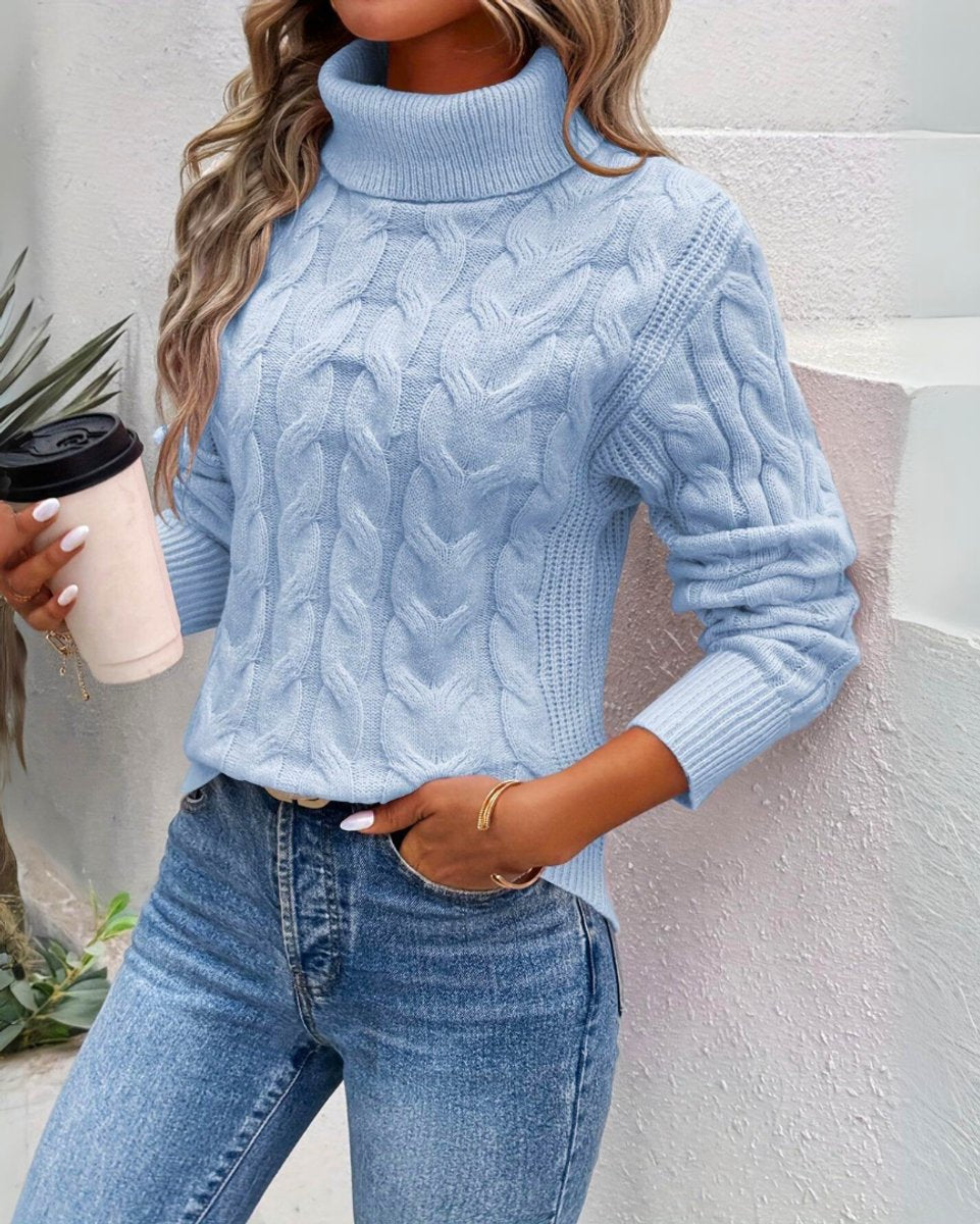 Women's Cable Knit Turtleneck Sweater Long Sleeve Pullover