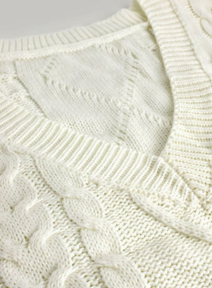 Women's Cable-Knit V-Neck Sweater Vest Relaxed Fit