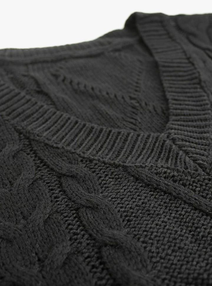 Women's Cable-Knit V-Neck Sweater Vest Relaxed Fit