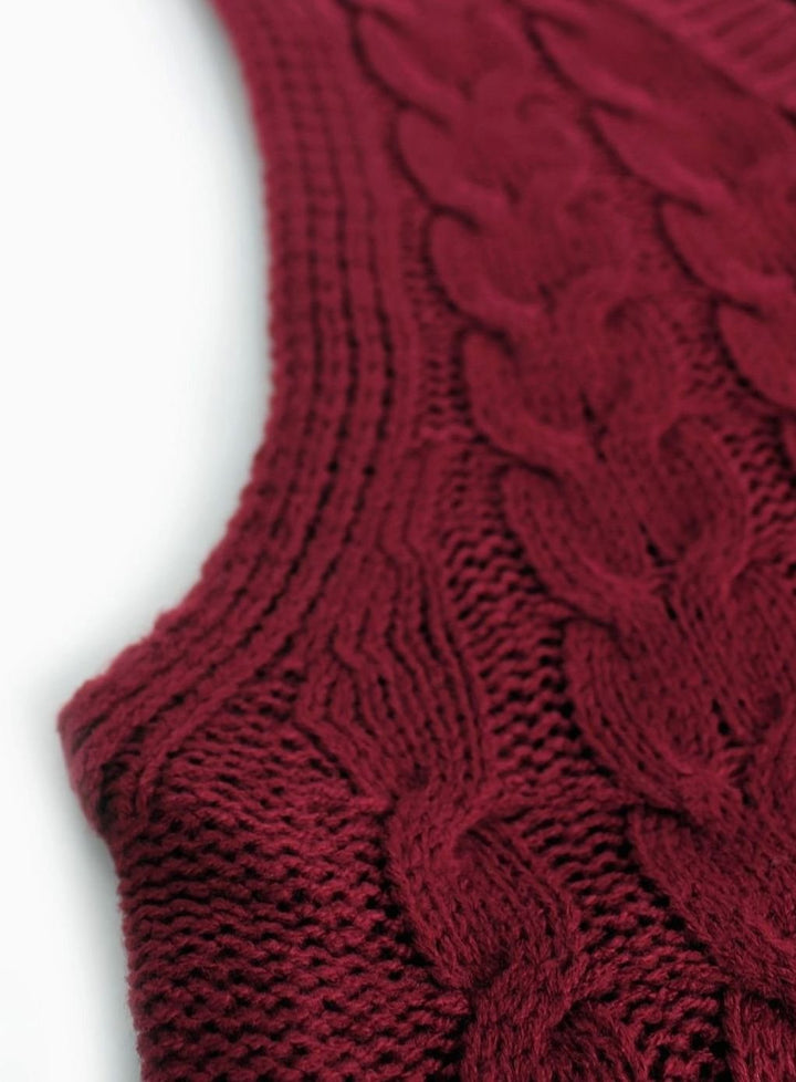 Women's Cable-Knit V-Neck Sweater Vest Relaxed Fit