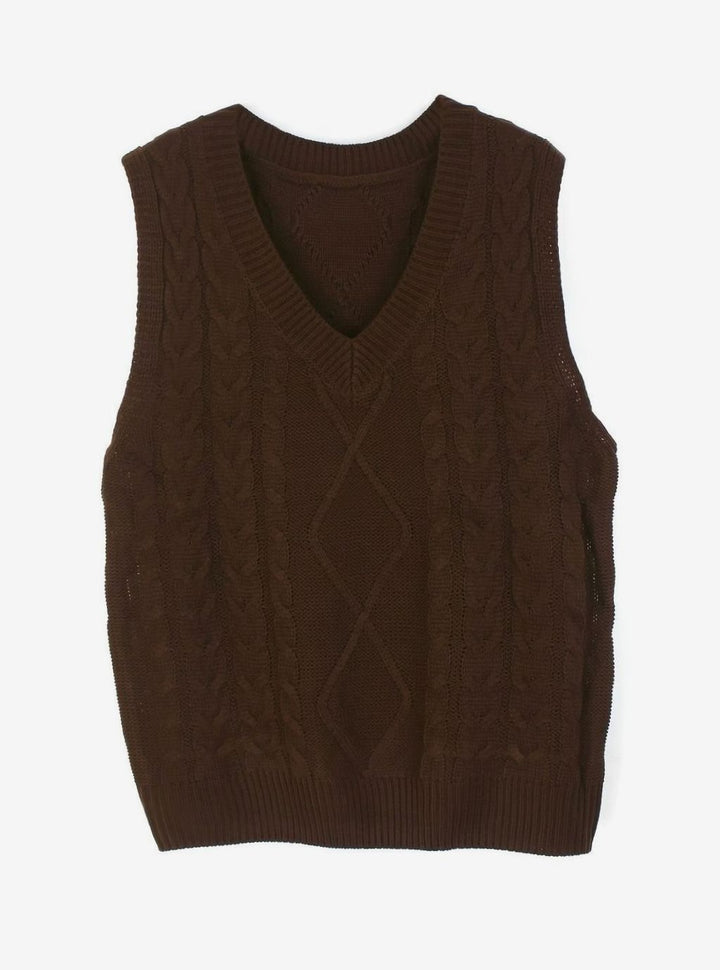 Women's Cable-Knit V-Neck Sweater Vest Relaxed Fit