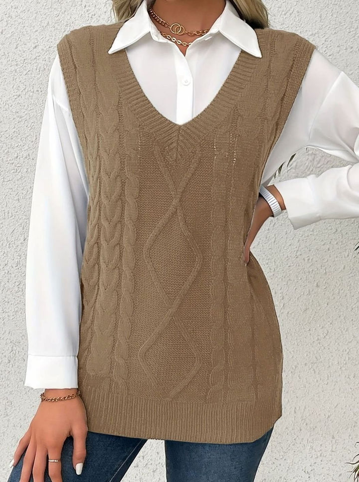 Women's Cable-Knit V-Neck Sweater Vest Relaxed Fit