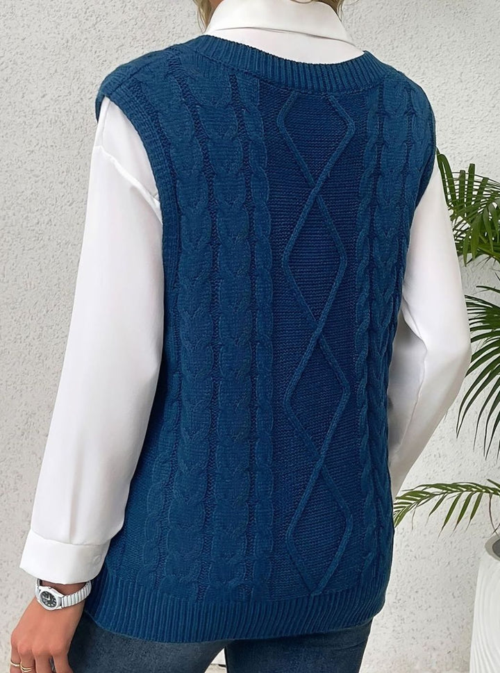 Women's Cable-Knit V-Neck Sweater Vest Relaxed Fit