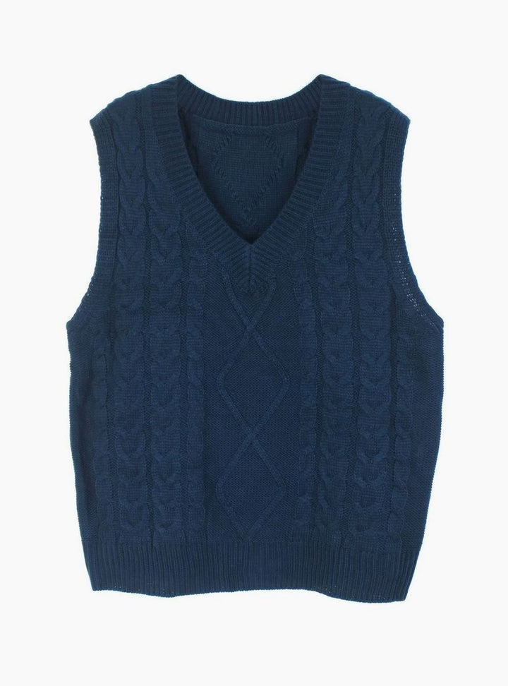Women's Cable-Knit V-Neck Sweater Vest Relaxed Fit