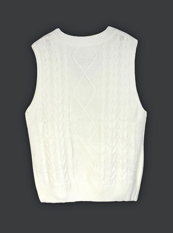 Women's Cable-Knit V-Neck Sweater Vest Relaxed Fit