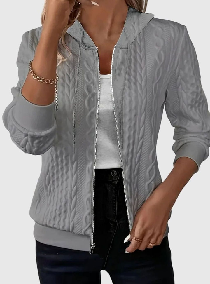 Women's Cable-Knit Zip-Up Hooded Jacket - Grey