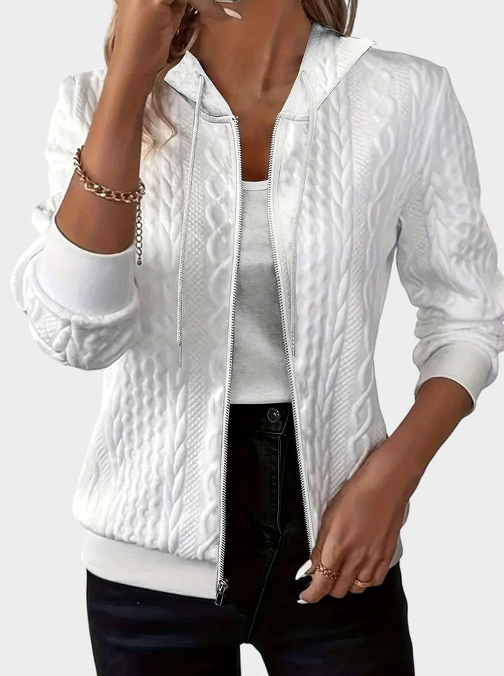 Women's Cable-Knit Zip-Up Hooded Jacket - White