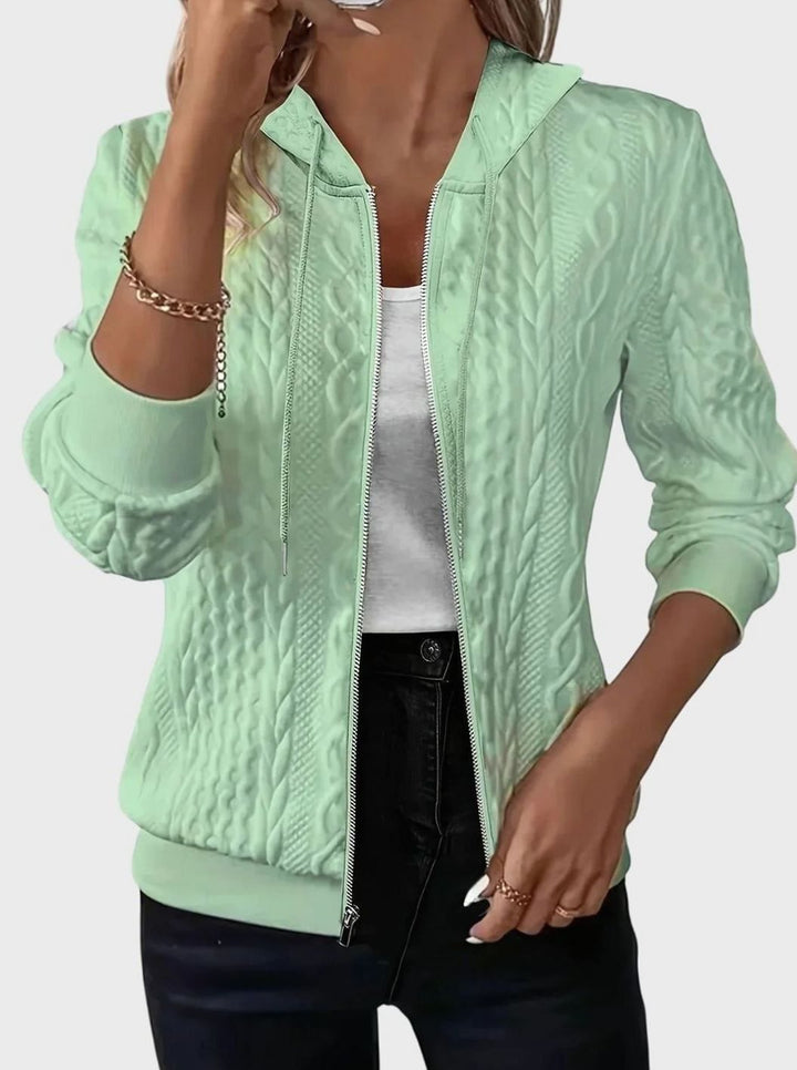 Women's Cable-Knit Zip-Up Hooded Jacket - Green